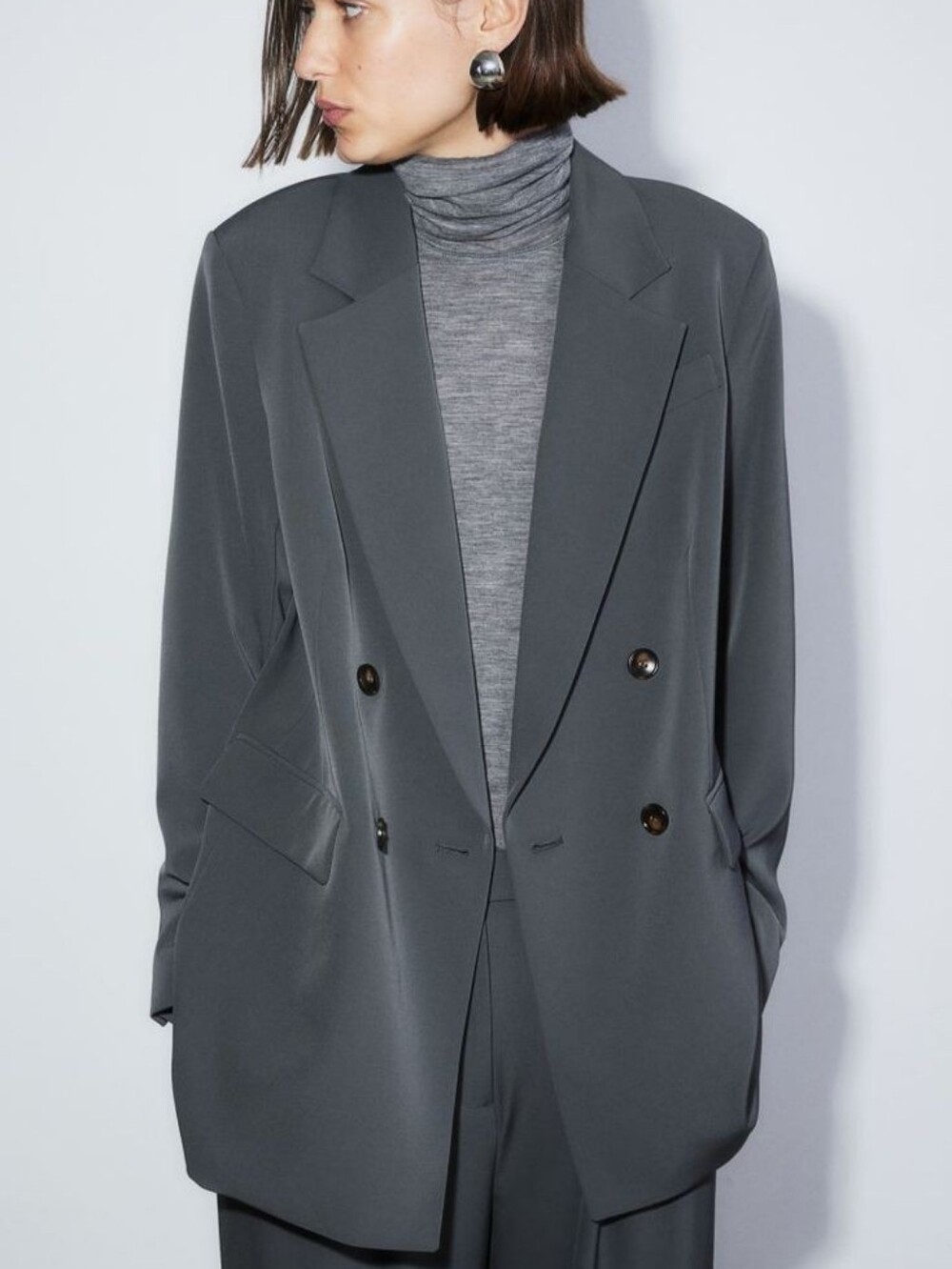 H&M Black Double-Breasted Women's Blazer Coat Size Large